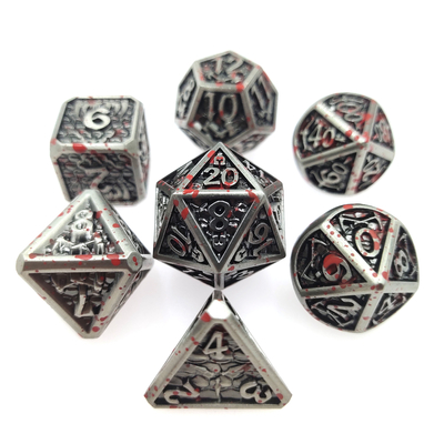 RPG ゲーム用の手作りの金属多面体ダイス セット シルバーとブラック