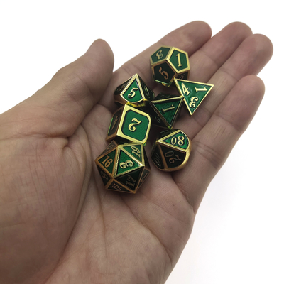 耐久力のあるRPGのダイス セットのめっきのピンクの金属のダイスのPolyhedral金メッキの緑