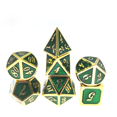 耐久力のあるRPGのダイス セットのめっきのピンクの金属のダイスのPolyhedral金メッキの緑