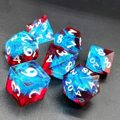 多色カスタム樹脂ダイス DND#RPG 赤と青 滑らかな質感