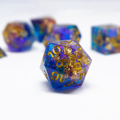 ブルーゴールドホイール樹脂ダイスセット カスタマイズされた色#Rpg#Dnd#Coc