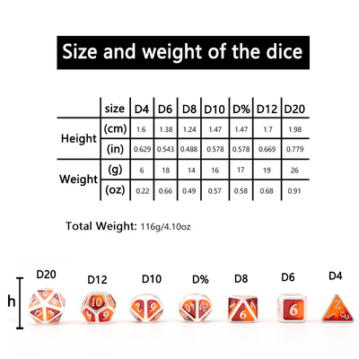 パーソナライズされた金属DNDダース色 銀の数字の固体多面体金属ダースセット,チェスボードゲームD&amp;Dに使用