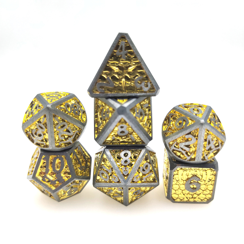トレードカード発光ダイスダイスセット DND または RPG 多面体メタルゴールドイエロー