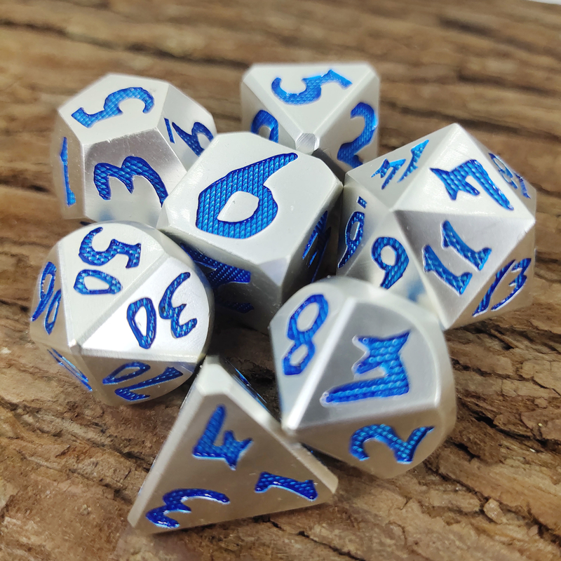 高級 7 個セットダンジョンとドラゴンハンド注ぐ多面体サイコロシルバーブルー RPG と DND ゲーム用丈夫